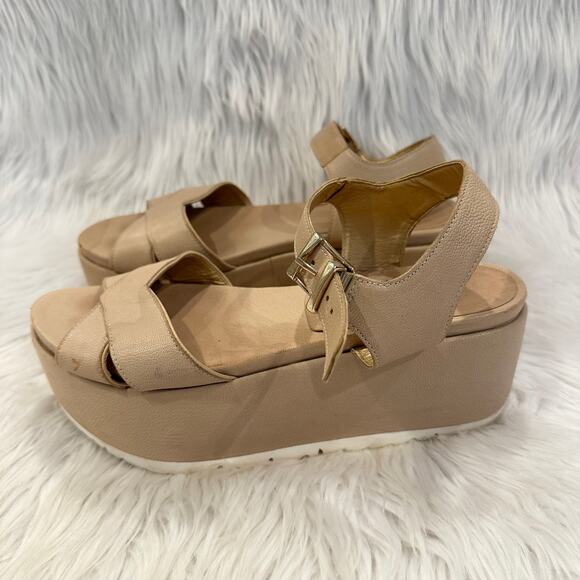 Stuart Weitzman Crosspath Platform Sandals Leather Flatform Criss Cross Cream - Picture 4 of 11